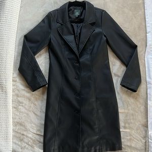 Black faux leather long trench coat